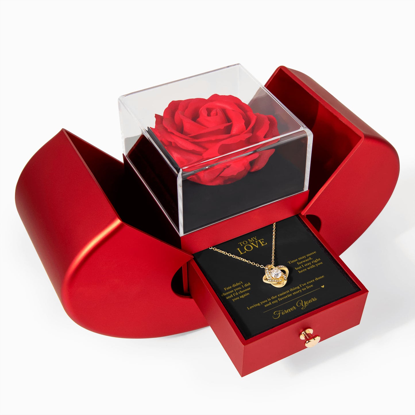 “To My Love” Necklace Gift – Message Card & Keepsake Rose Box for Her