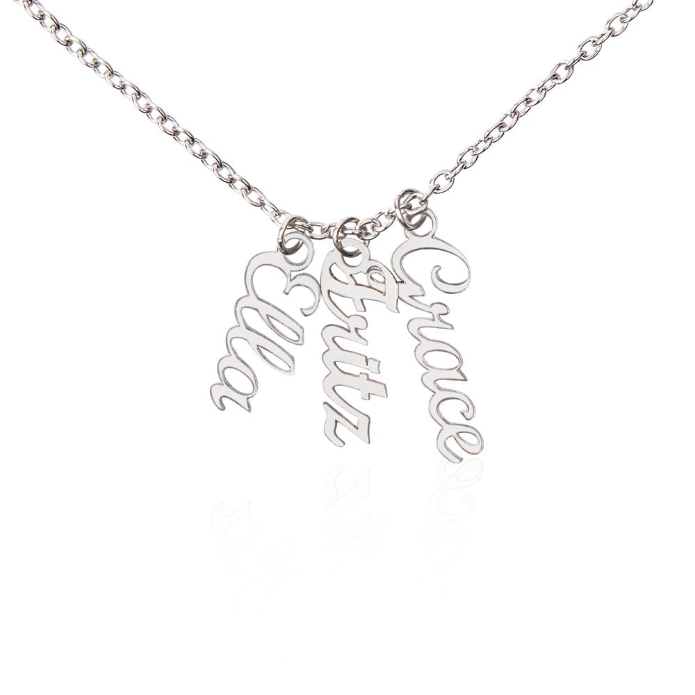 Personalized Vertical Name Necklace – Custom Script Pendant (Up to 4 Names)