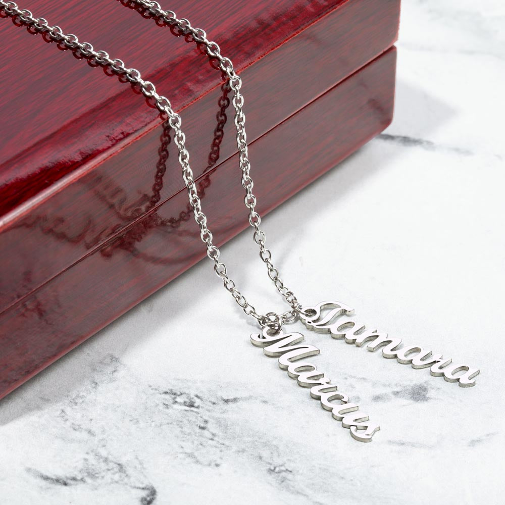 Personalized Vertical Name Necklace – Custom Script Pendant (Up to 4 Names)