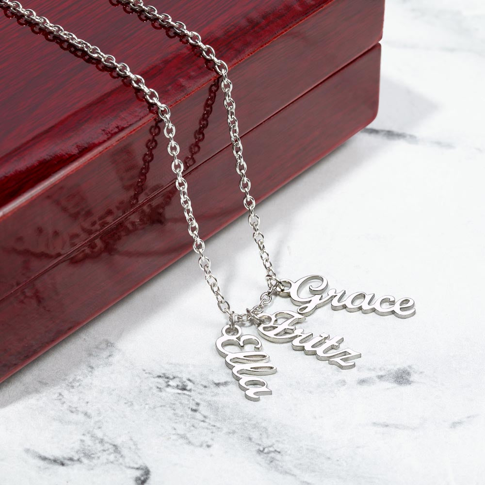 Personalized Vertical Name Necklace – Custom Script Pendant (Up to 4 Names)