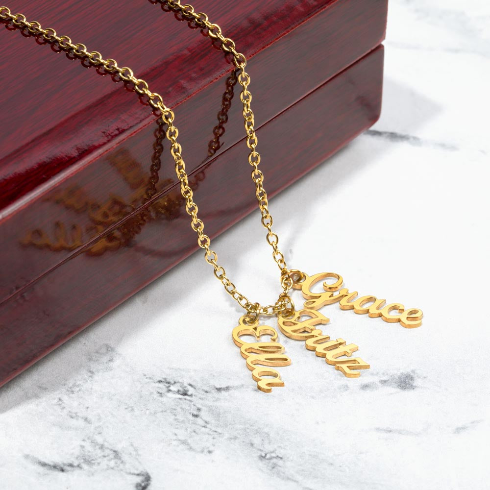 Personalized Vertical Name Necklace – Custom Script Pendant (Up to 4 Names)