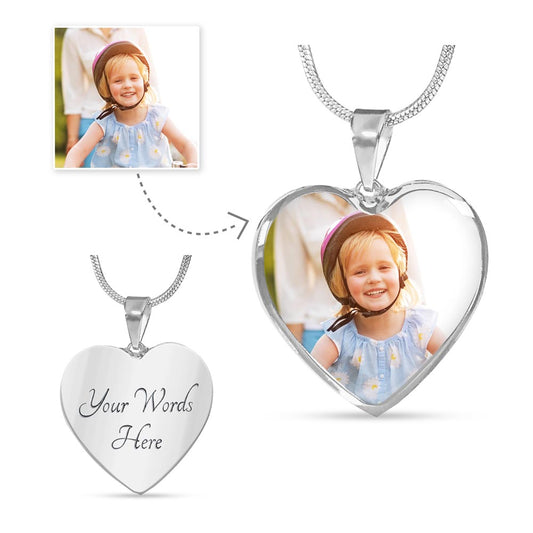 Custom Photo Heart Necklace – Personalized Heart Pendant (Engraving Available)