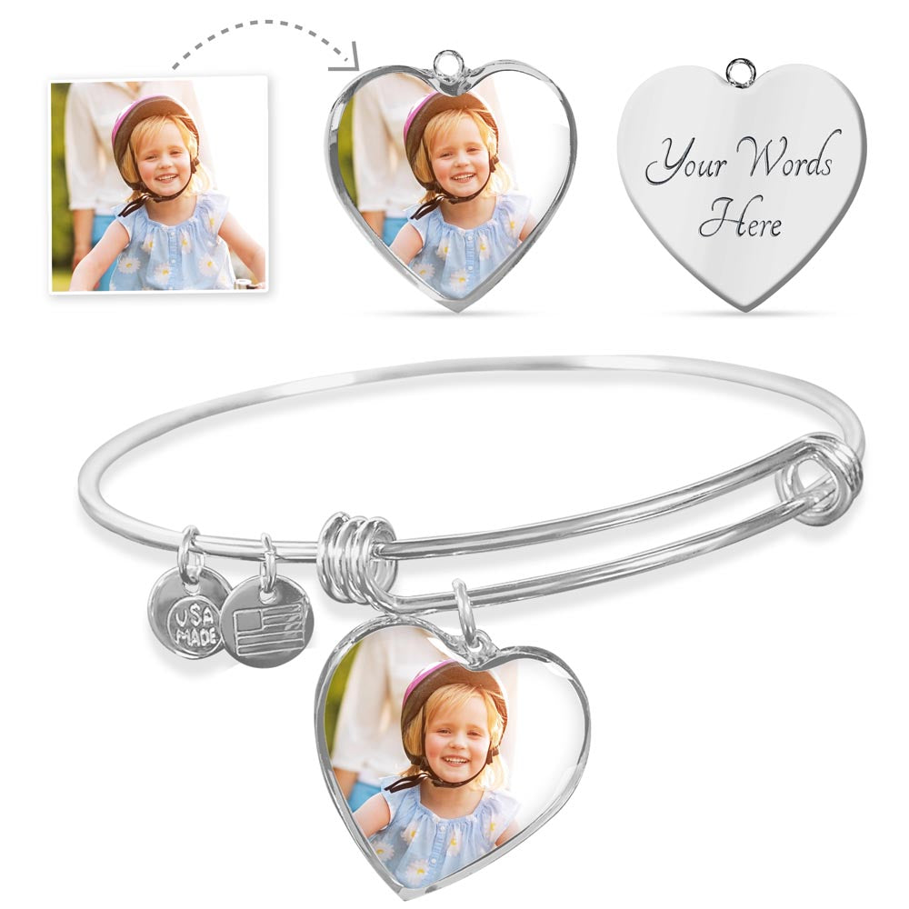Personalized Heart Photo Bangle – Gift for Mom, Grandma & Daughters