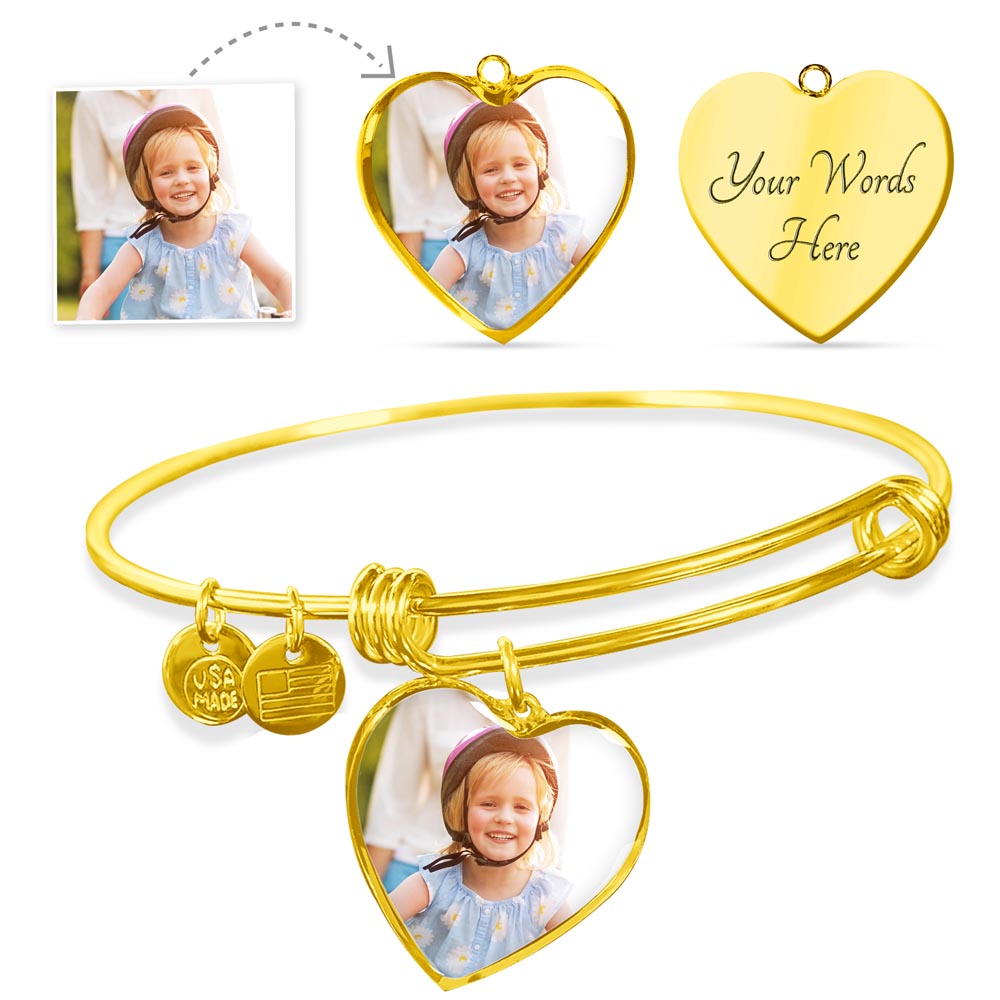 Personalized Heart Photo Bangle – Gift for Mom, Grandma & Daughters