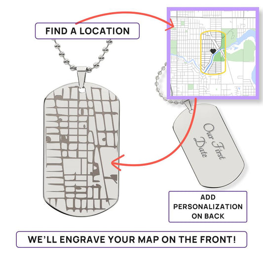 Custom Map Dog Tag Necklace – Your Special Location, Forever Engraved