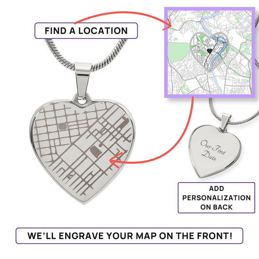 Custom Heart Map Necklace – Your Special Place, Engraved with Love