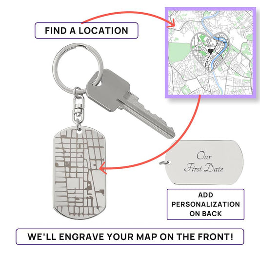 Custom Map Location Keychain – Personalized Engraved Map Gift