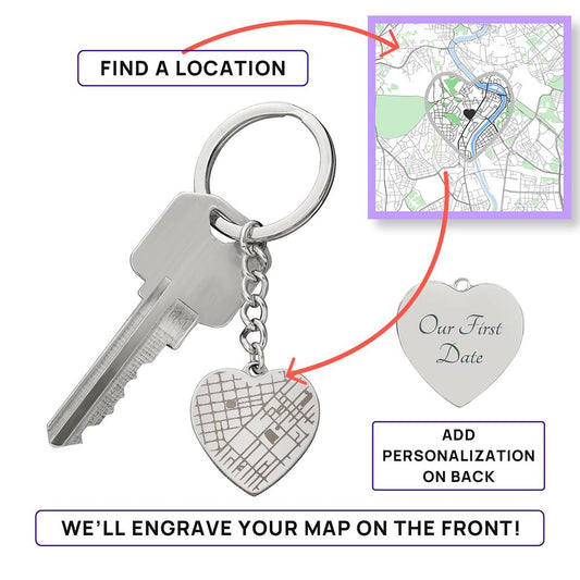 Custom Heart Map Keychain – Your Special Place, Engraved with Love