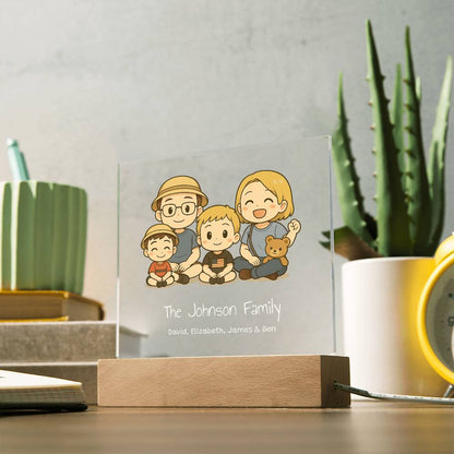 Custom Family Cartoon Acrylic Plaque with LED Base