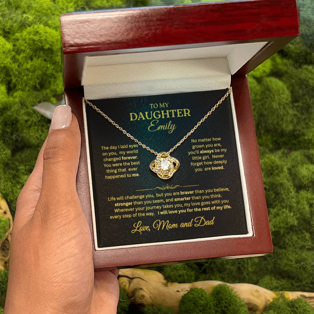 To My Daughter Love Knot Necklace – Personalized Message Card Gift