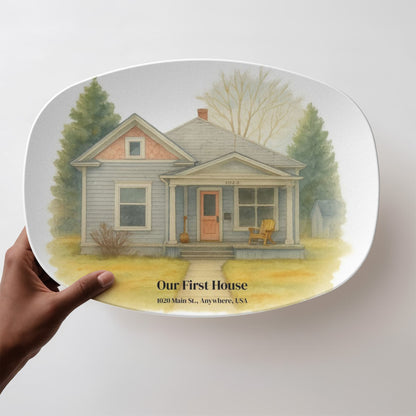 Personalized Housewarming Platter - Custom Watercolor Home Design