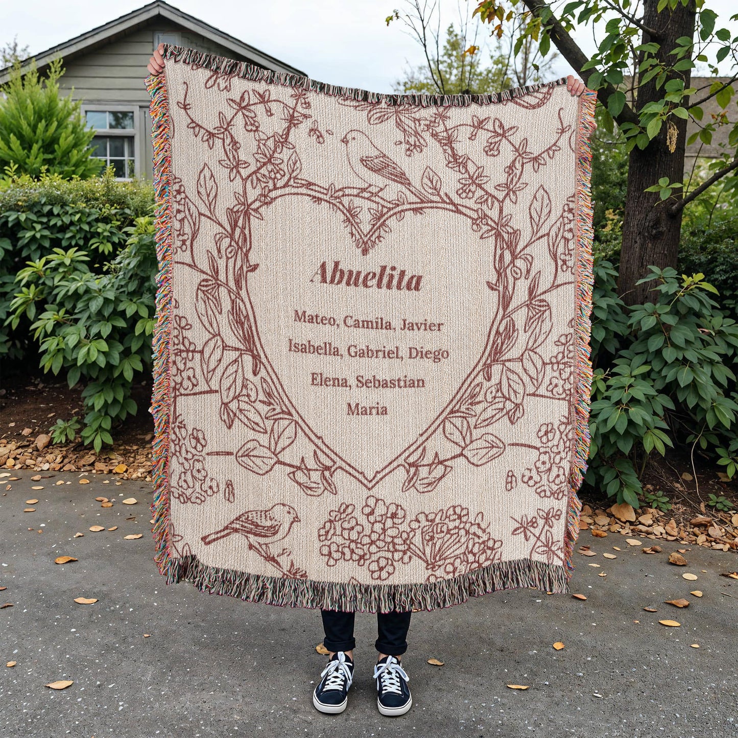 Personalized Woven Grandma Blanket – Custom Grandchildren’s Names, Heirloom 100% Cotton Throw