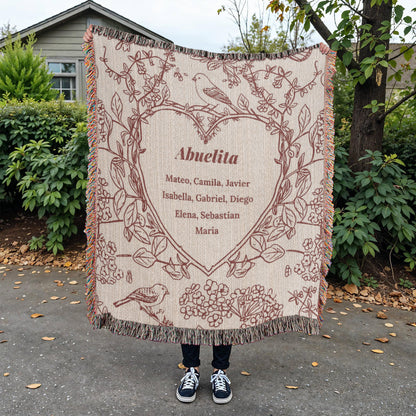 Personalized Woven Grandma Blanket – Custom Grandchildren’s Names, Heirloom 100% Cotton Throw