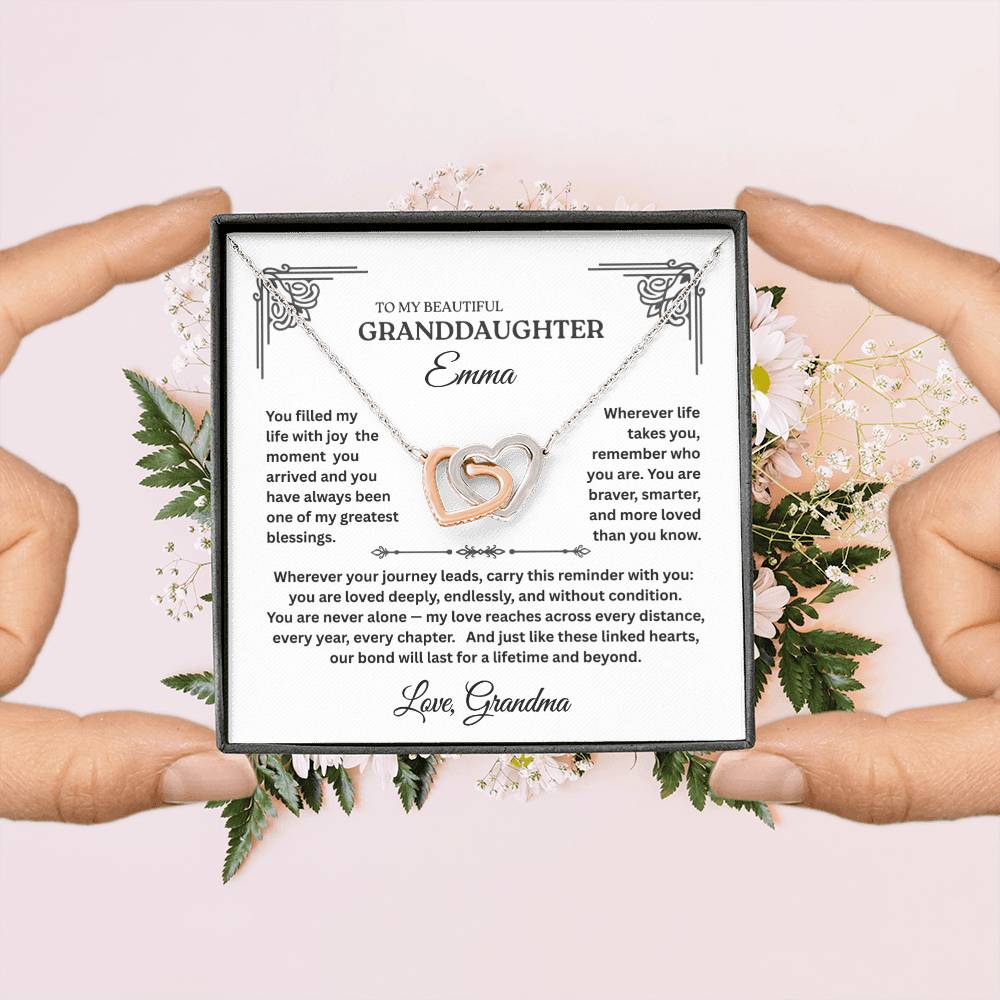 Interlocking Hearts Necklace for Granddaughter – Personalized Message Card Gift
