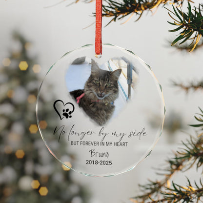 Personalized Crystal Pet Memorial Ornament – Custom Photo & Name • “No Longer By My Side” Keepsake