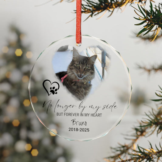 Personalized Crystal Pet Memorial Ornament – Custom Photo & Name • “No Longer By My Side” Keepsake