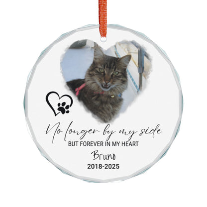 Personalized Crystal Pet Memorial Ornament – Custom Photo & Name • “No Longer By My Side” Keepsake