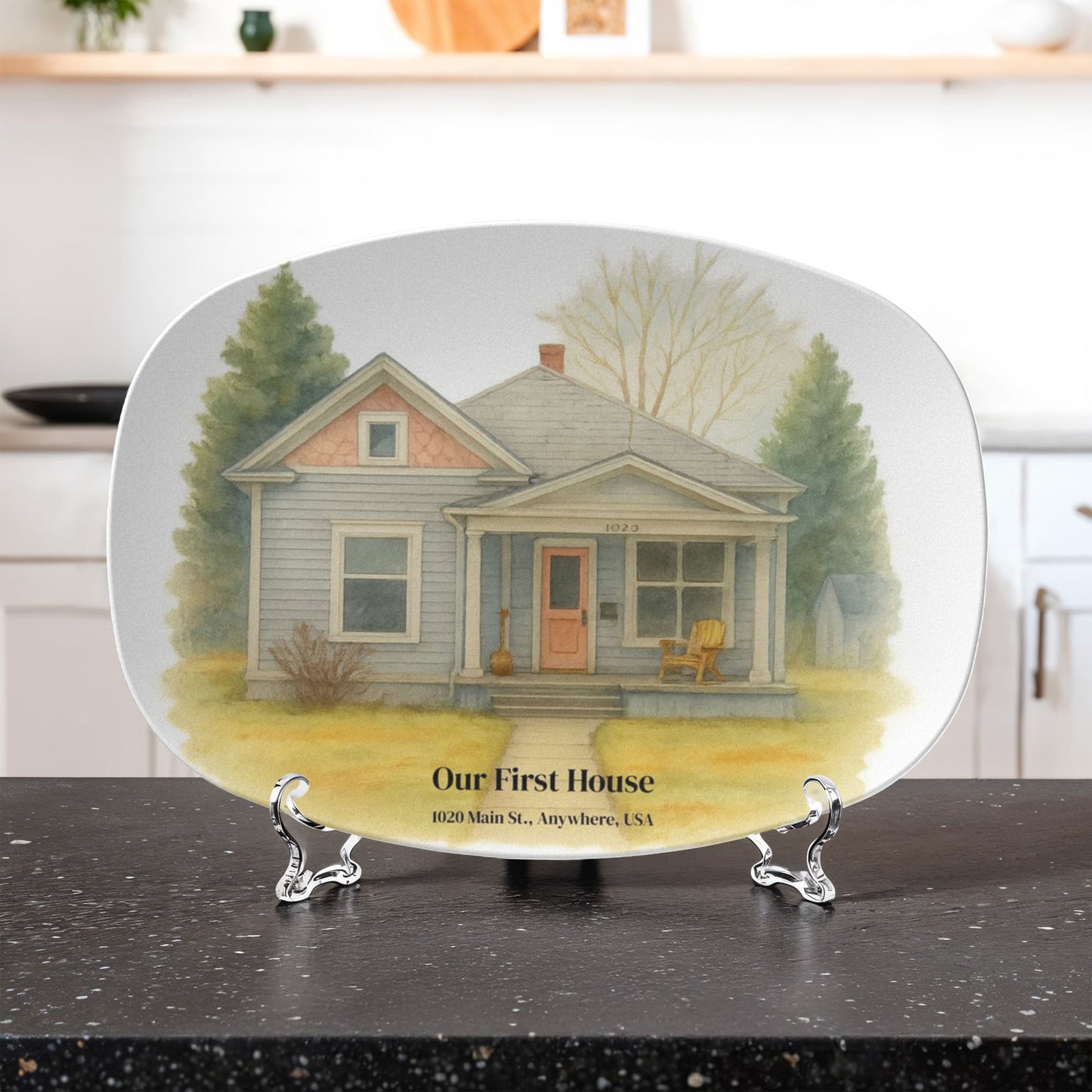 Personalized Housewarming Platter - Custom Watercolor Home Design