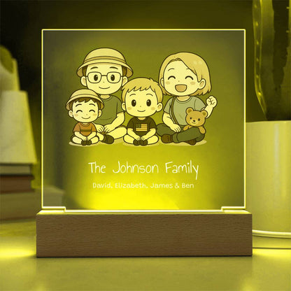 Custom Family Cartoon Acrylic Plaque with LED Base