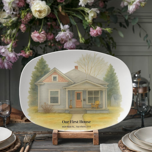 Personalized Housewarming Platter - Custom Watercolor Home Design