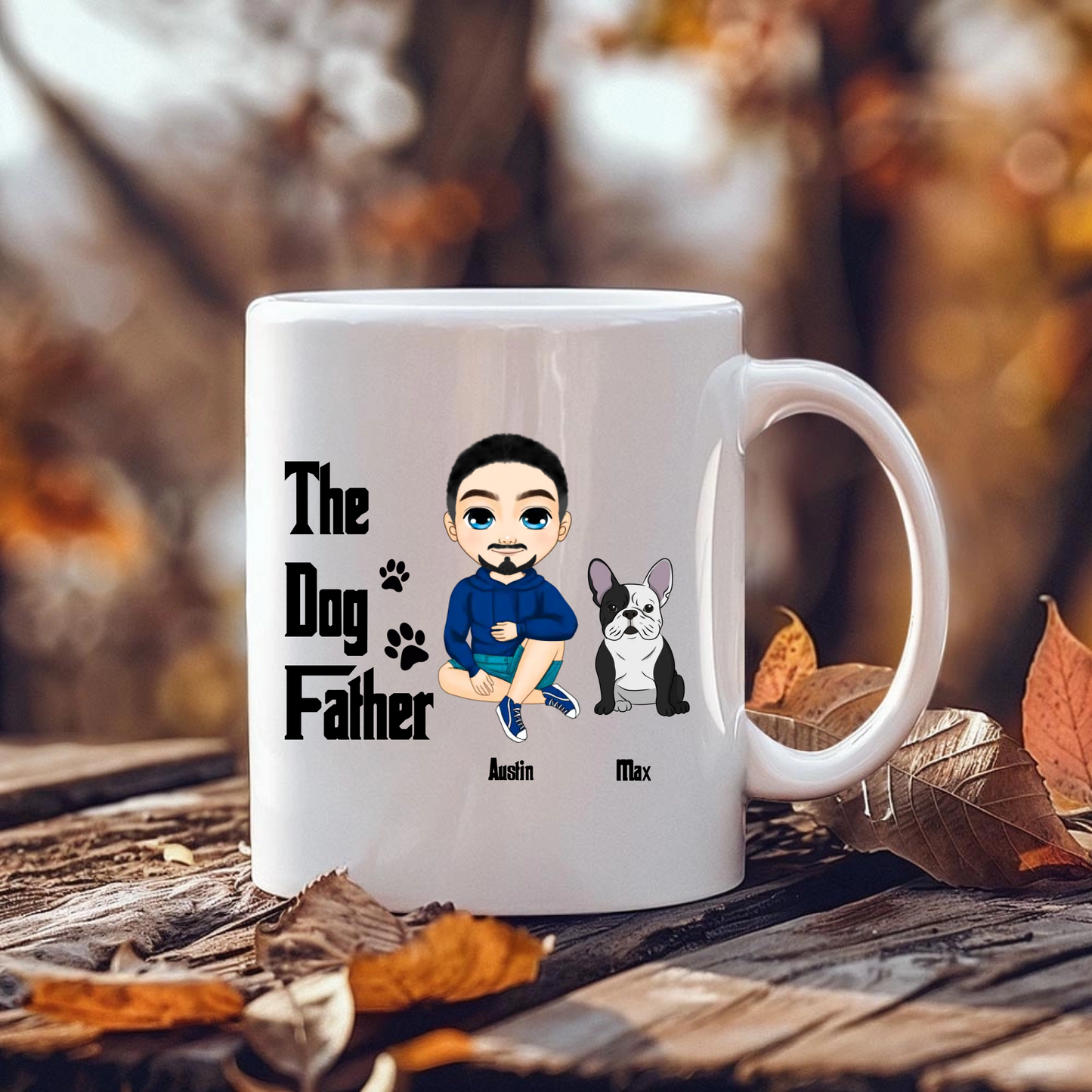 Custom Dog Father Mug – Personalized with Dog & Human Characters