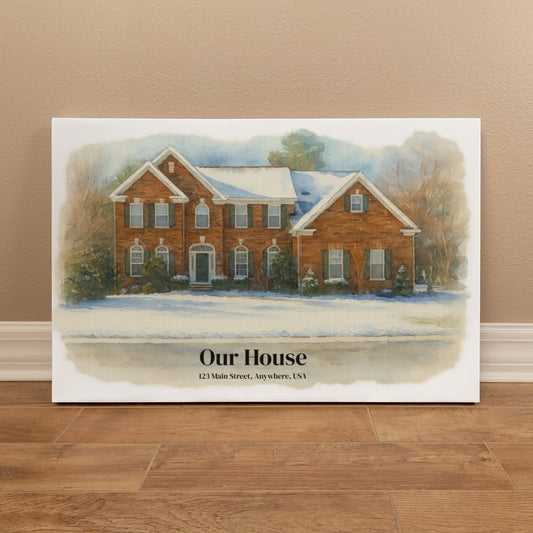 Custom Watercolor House Portrait – Personalized Gallery-Wrapped Canvas