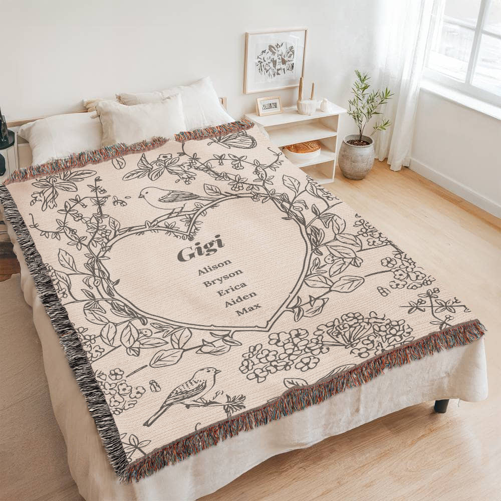 Personalized Woven Grandma Blanket – Custom Grandchildren’s Names, Heirloom 100% Cotton Throw
