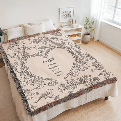Personalized Woven Grandma Blanket – Custom Grandchildren’s Names, Heirloom 100% Cotton Throw