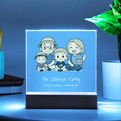 Custom Family Cartoon Acrylic Plaque with LED Base