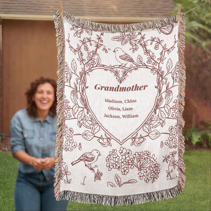 Personalized Woven Grandma Blanket – Custom Grandchildren’s Names, Heirloom 100% Cotton Throw