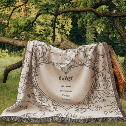 Personalized Woven Grandma Blanket – Custom Grandchildren’s Names, Heirloom 100% Cotton Throw