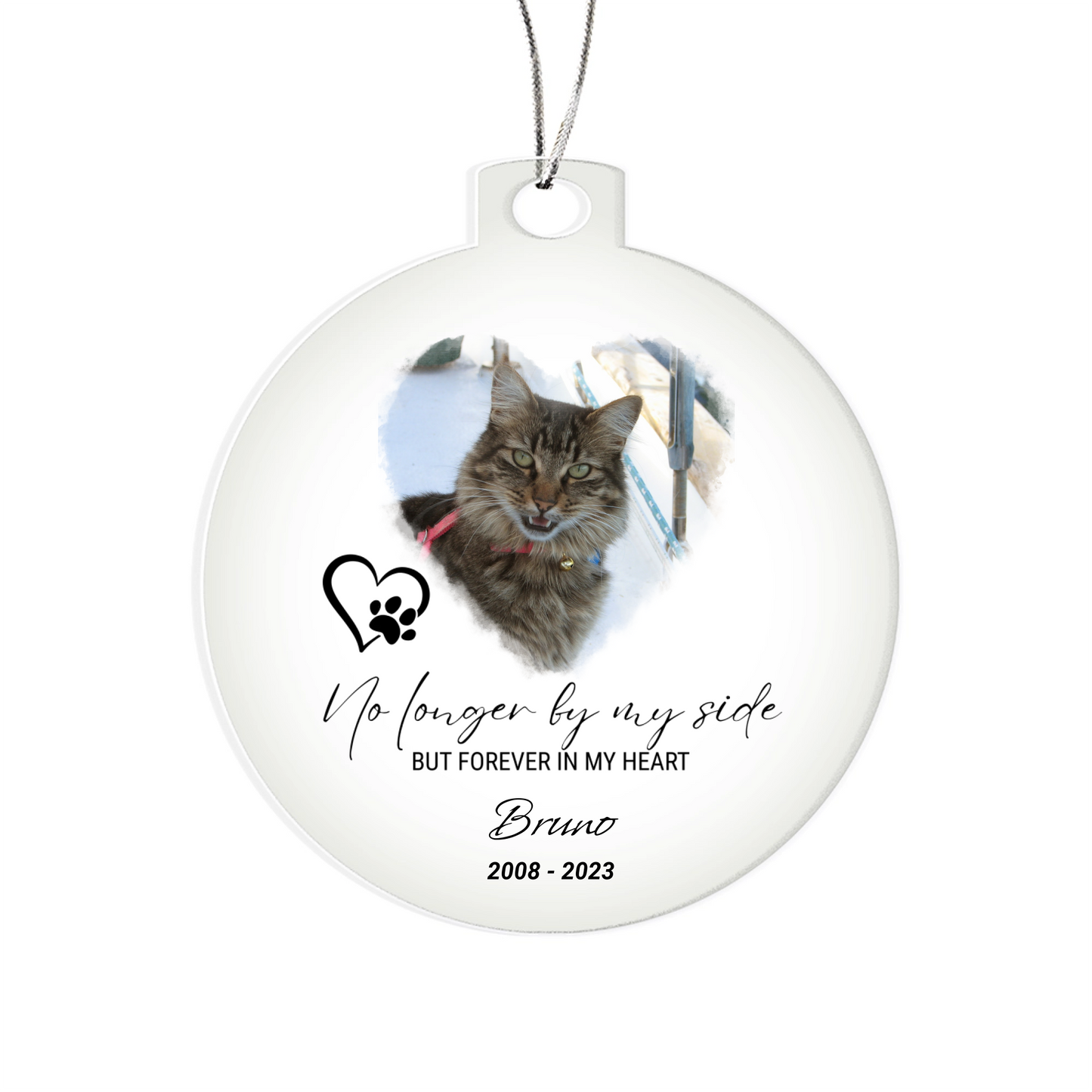 Personalized Pet Memorial Ornament – Custom Photo & Name • “No Longer By My Side” Keepsake